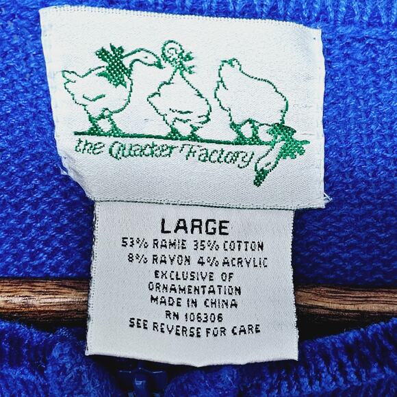 VTG Quacker Factory Christmas Sweater Cardigan Full Zip Blue Angels Stars Moon L - Picture 6 of 8